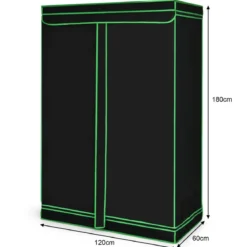 Growzelt Zuchtschrank Pflanzenzucht Gewächszelt 120 × 60 × 180 cm Schwarz