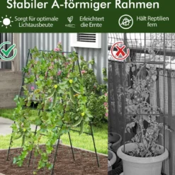 Gurke Rankhilfe Set A-förmig einstellbare Breite Rankgitter mit Netz 88 x 124 x 30-60 cm Schwarz