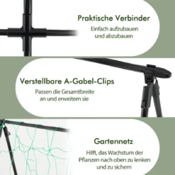 Gurke Rankhilfe Set A-förmig einstellbare Breite Rankgitter mit Netz 88 x 124 x 30-60 cm Schwarz