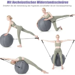 Gymnastikball φ 65 cm Yoga Ball mit Cover & Griff Sitzball für Yoga und Pilates Grau