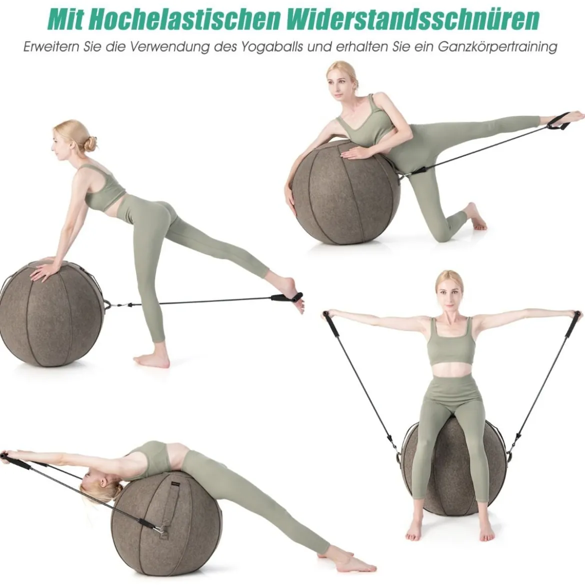 Gymnastikball φ 65 cm Yoga Ball mit Cover & Griff Sitzball für Yoga und Pilates Braun