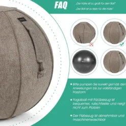 Gymnastikball φ 65 cm Yoga Ball mit Cover & Griff Sitzball für Yoga und Pilates Braun