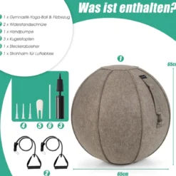 Gymnastikball φ 65 cm Yoga Ball mit Cover & Griff Sitzball für Yoga und Pilates Braun