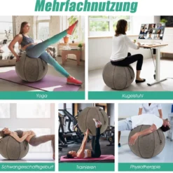 Gymnastikball φ 65 cm Yoga Ball mit Cover & Griff Sitzball für Yoga und Pilates Braun