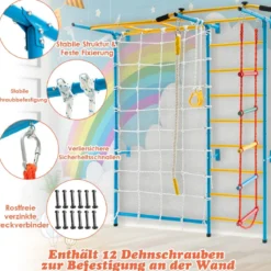 Gymnastikgerät 7 in 1 Kinder Kletterwand mit Netz 197,5 x 83,5 x 223 cm