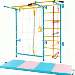 Gymnastikgerät 7 in 1 Kinder Kletterwand mit Gymnastikmatte Blau
