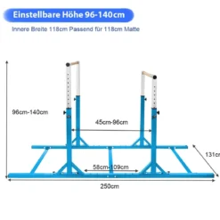 Gymnastikstangen + Gymnastikmatte Set Reckstange Weichbodenmatte Turnbarren Blau