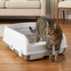 Halbautomatische Katzenstreu-Box mit Offenem Deckel & Schubladen-Tablett & Schiebeschaufel Weiß