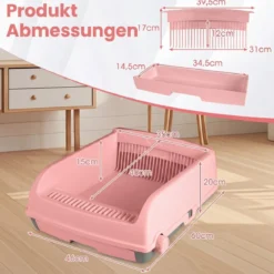 Halbautomatische Katzenstreu-Box mit offenem Deckel spritzgeschützte Katzentoilette Rosa