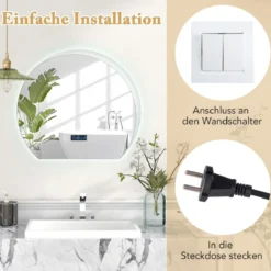 Halbrunder Badezimmerspiegel mit 3-farbigen LED-Leuchten Dimmbarer Kosmetikspiegel