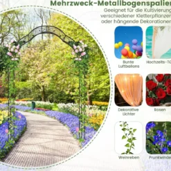 2 Halbrund Rosenbogen Metall Gartenbogen Halbbögen Torbogen 150 x 39 x 250 cm Schwarz