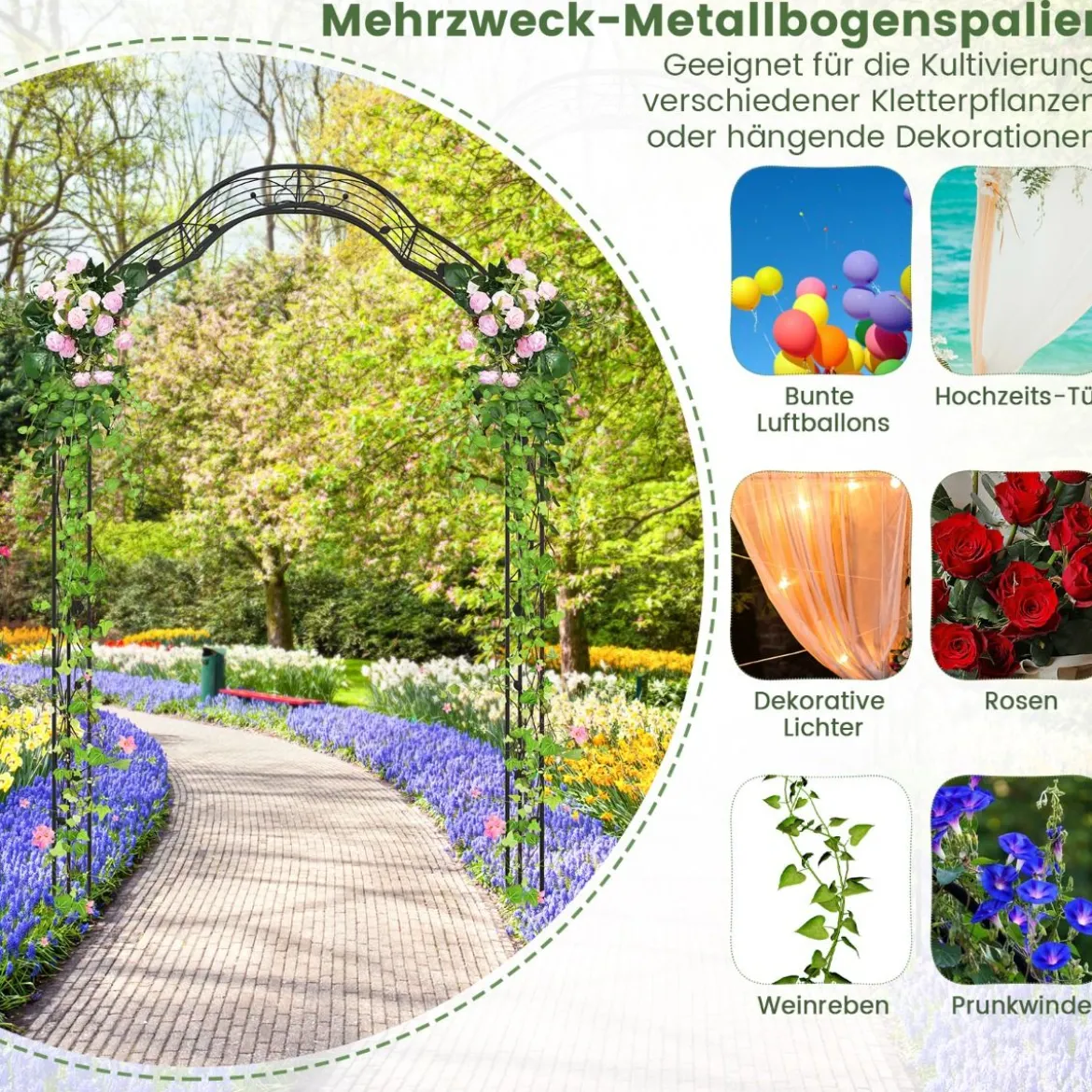 2 Halbrund Rosenbogen Metall Gartenbogen Halbbögen Torbogen 150 x 39 x 250 cm Schwarz