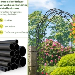 2 Halbrund Rosenbogen Metall Gartenbogen Halbbögen Torbogen 150 x 39 x 250 cm Schwarz