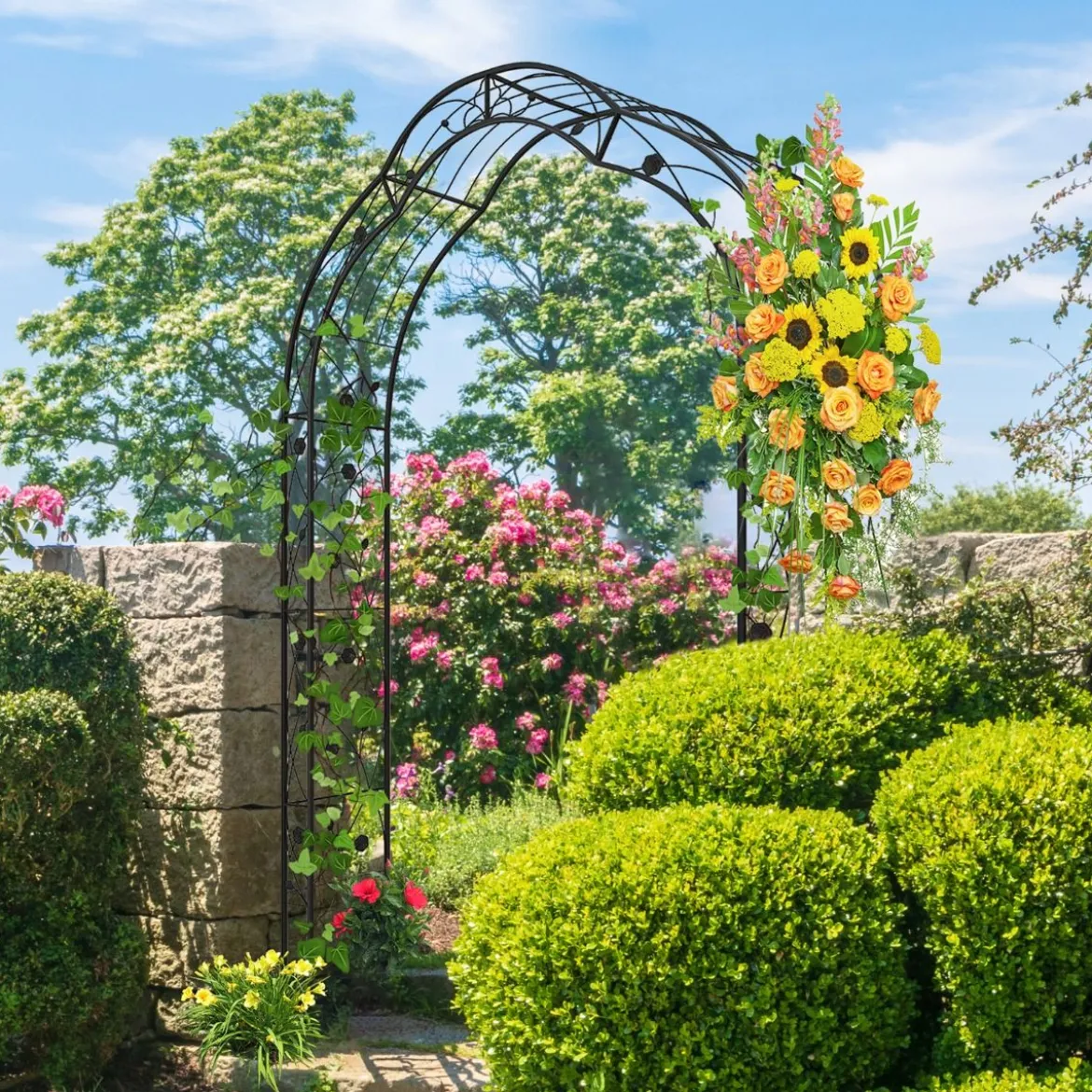 2 Halbrund Rosenbogen Metall Gartenbogen Halbbögen Torbogen 150 x 39 x 250 cm Schwarz