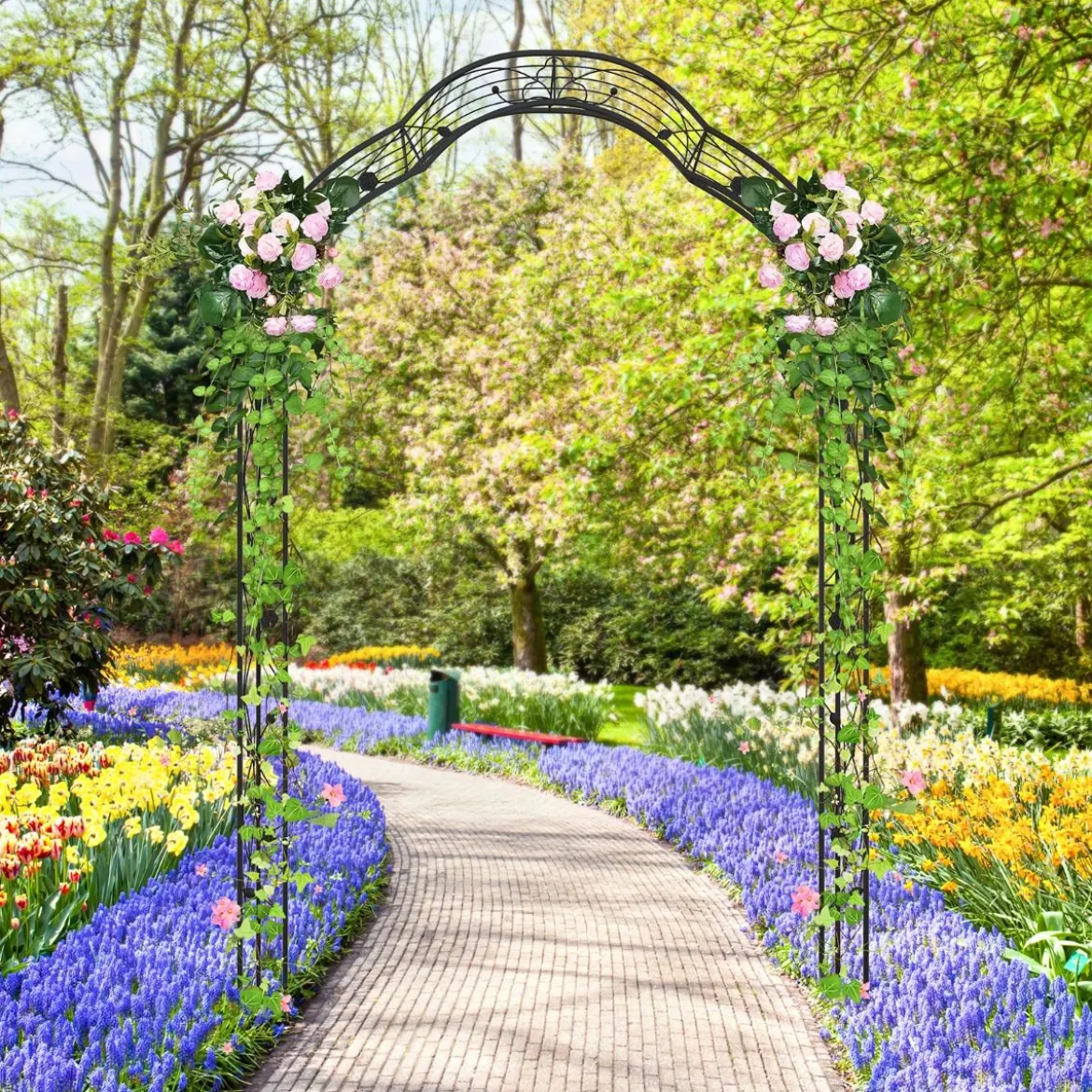 2 Halbrund Rosenbogen Metall Gartenbogen Halbbögen Torbogen 150 x 39 x 250 cm Schwarz