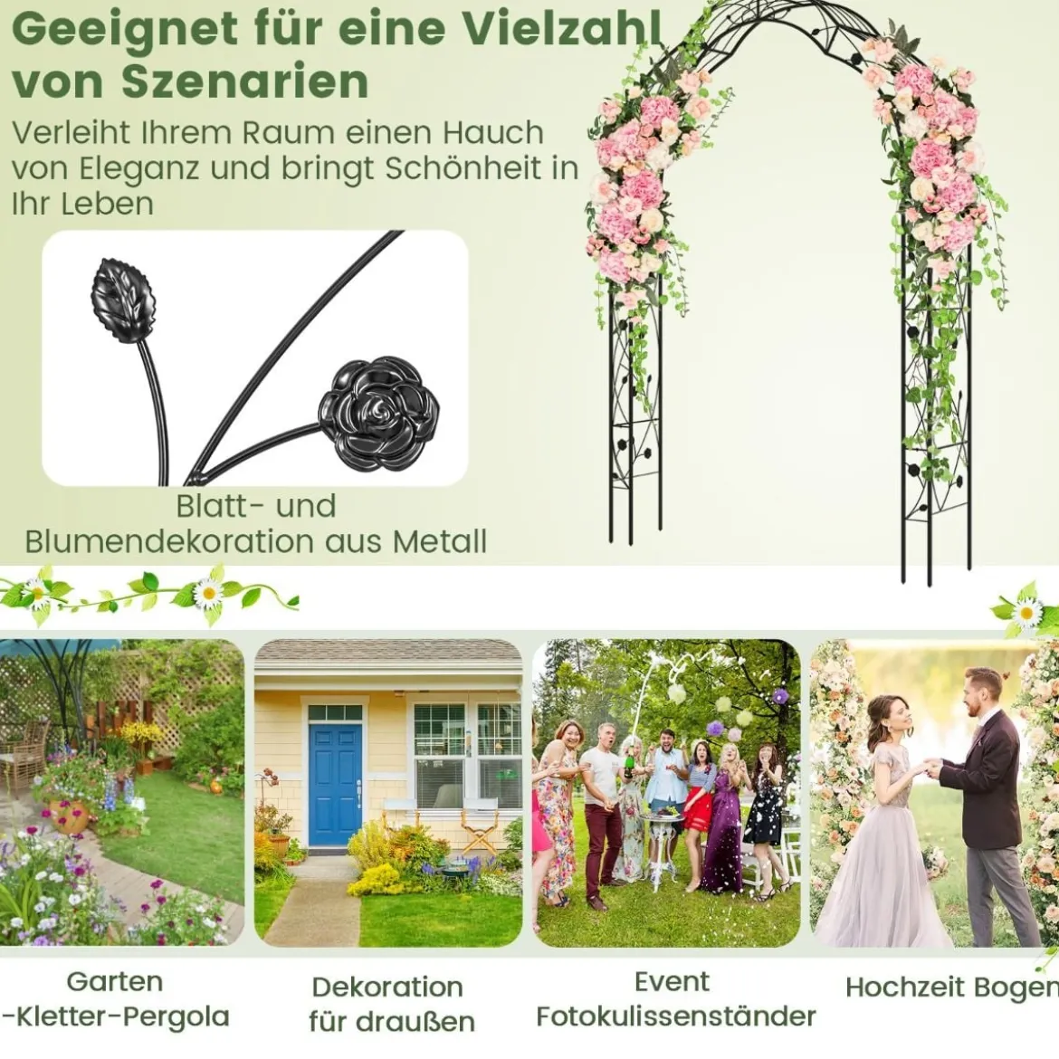 2 Halbrund Rosenbogen Metall Gartenbogen Halbbögen Torbogen 150 x 39 x 250 cm Schwarz