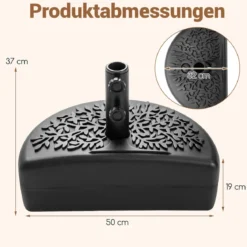 Halbrund Sonnenschirmständer 17 Liter / 25 kg Befüllbar Schirmständer für Schirmstangen von 38 / 48 mm