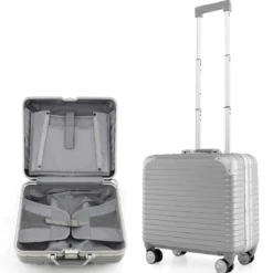 16” Handgepäck 34L Rollkoffer mit Laptopfach & Spinnerrädern 43 x 24 x 44 cm Silber