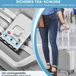 16” Handgepäck 34L Rollkoffer mit Laptopfach & Spinnerrädern 43 x 24 x 44 cm Silber