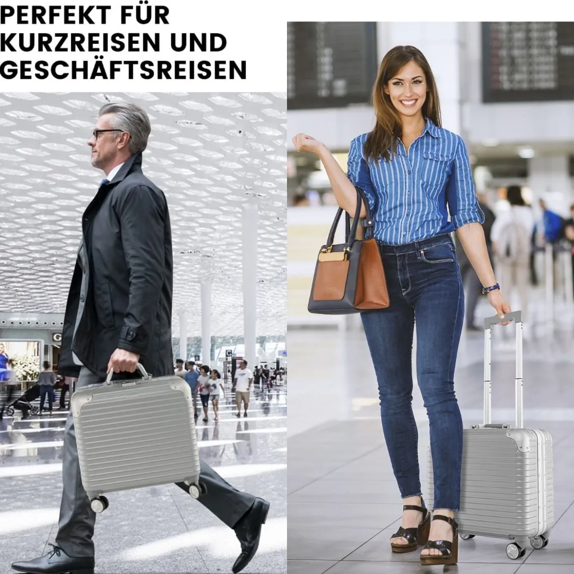 16” Handgepäck 34L Rollkoffer mit Laptopfach & Spinnerrädern 43 x 24 x 44 cm Silber