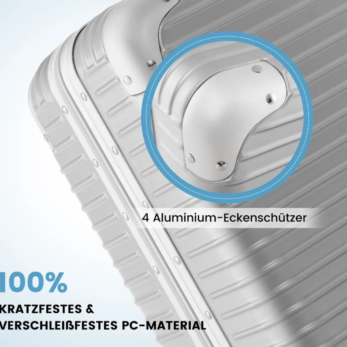16” Handgepäck 34L Rollkoffer mit Laptopfach & Spinnerrädern 43 x 24 x 44 cm Silber