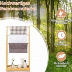 Handtuchhalter Handtuchständer aus Bambus Treppenförmige Handtuchleiter 45 x 22 x 86 cm Natur