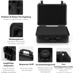13" Hartschalen-Kamerakoffer mit Anpassbarem Schaumstoffeinsatz Wasserdichter Koffer Schwarz