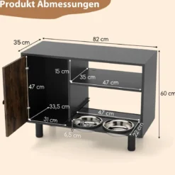Haustier-Futterschrank mit 2 Edelstahlnäpfen Ausziehbare & höhenverstellbare Futterstation Braun