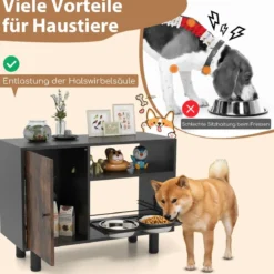 Haustier-Futterschrank mit 2 Edelstahlnäpfen Ausziehbare & höhenverstellbare Futterstation Braun