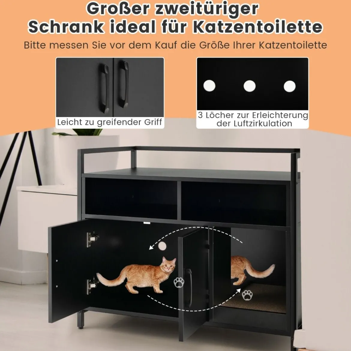 Haustierkiste Katzenschrank mit Doppeltüren & Kratzunterlage 89 x 45 x 74,5 cm