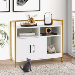 Haustierkiste Katzenschrank mit Doppeltüren & Kratzunterlage 89 x 45 x 74,5 cm