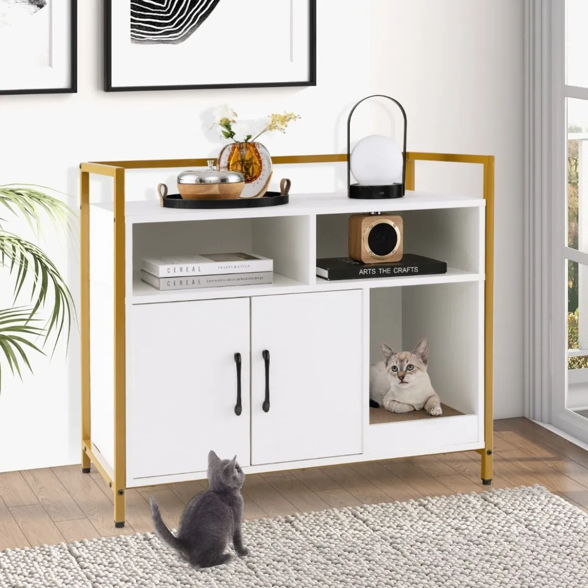 Haustierkiste Katzenschrank mit Doppeltüren & Kratzunterlage 89 x 45 x 74,5 cm