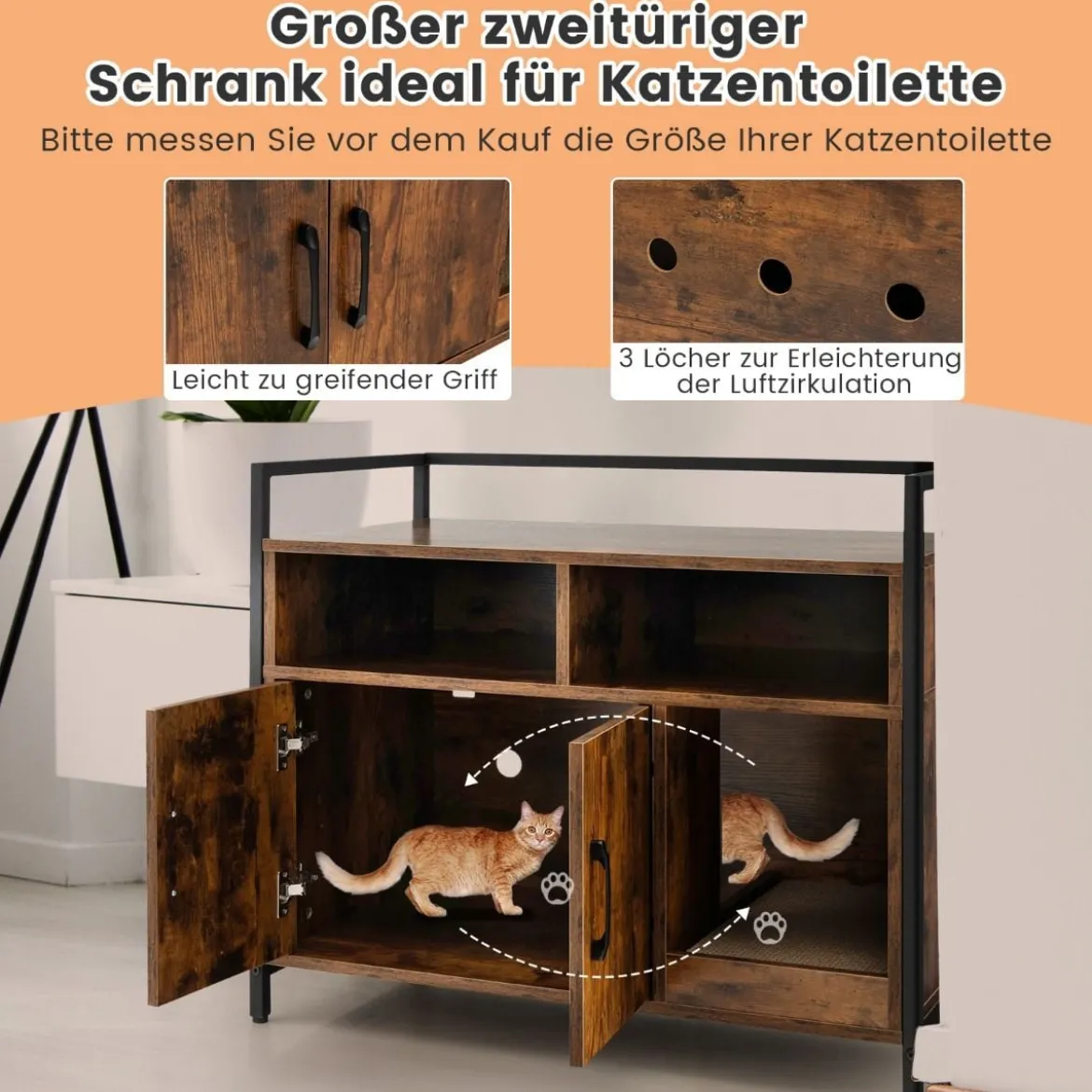 Haustierkiste Katzenschrank mit Doppeltüren & Kratzunterlage 89 x 45 x 74,5 cm