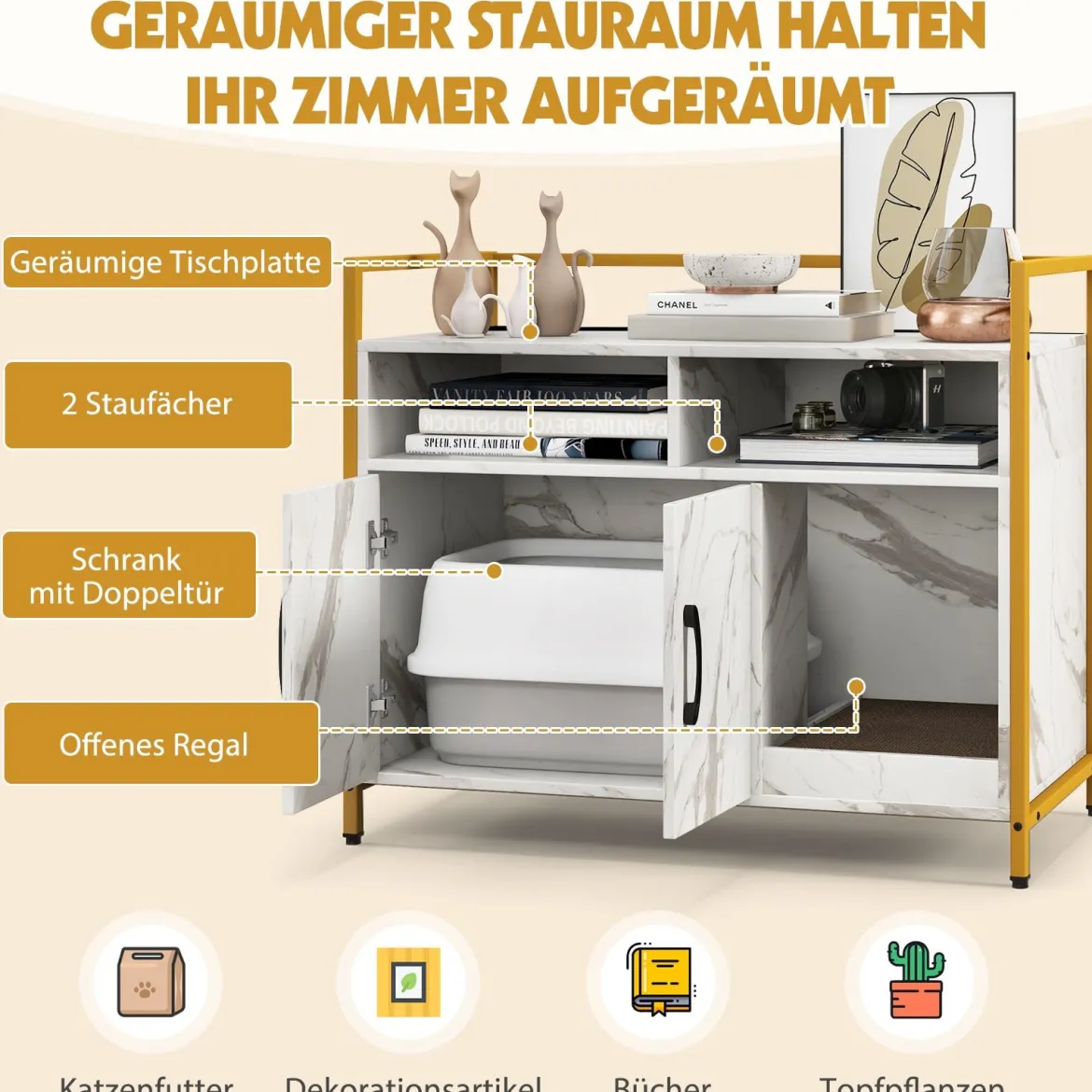 Haustierkiste Katzenschrank mit Doppeltüren & Kratzunterlage 89 x 45 x 74,5 cm
