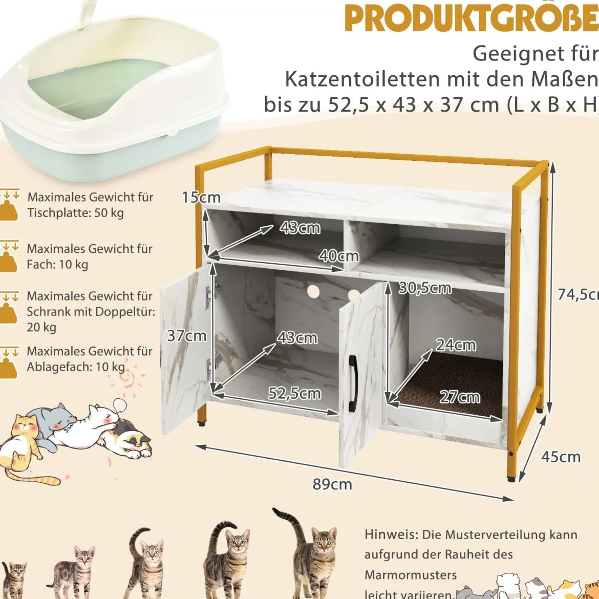 Haustierkiste Katzenschrank mit Doppeltüren & Kratzunterlage 89 x 45 x 74,5 cm