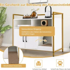 Haustierkiste Katzenschrank mit Doppeltüren & Kratzunterlage 89 x 45 x 74,5 cm