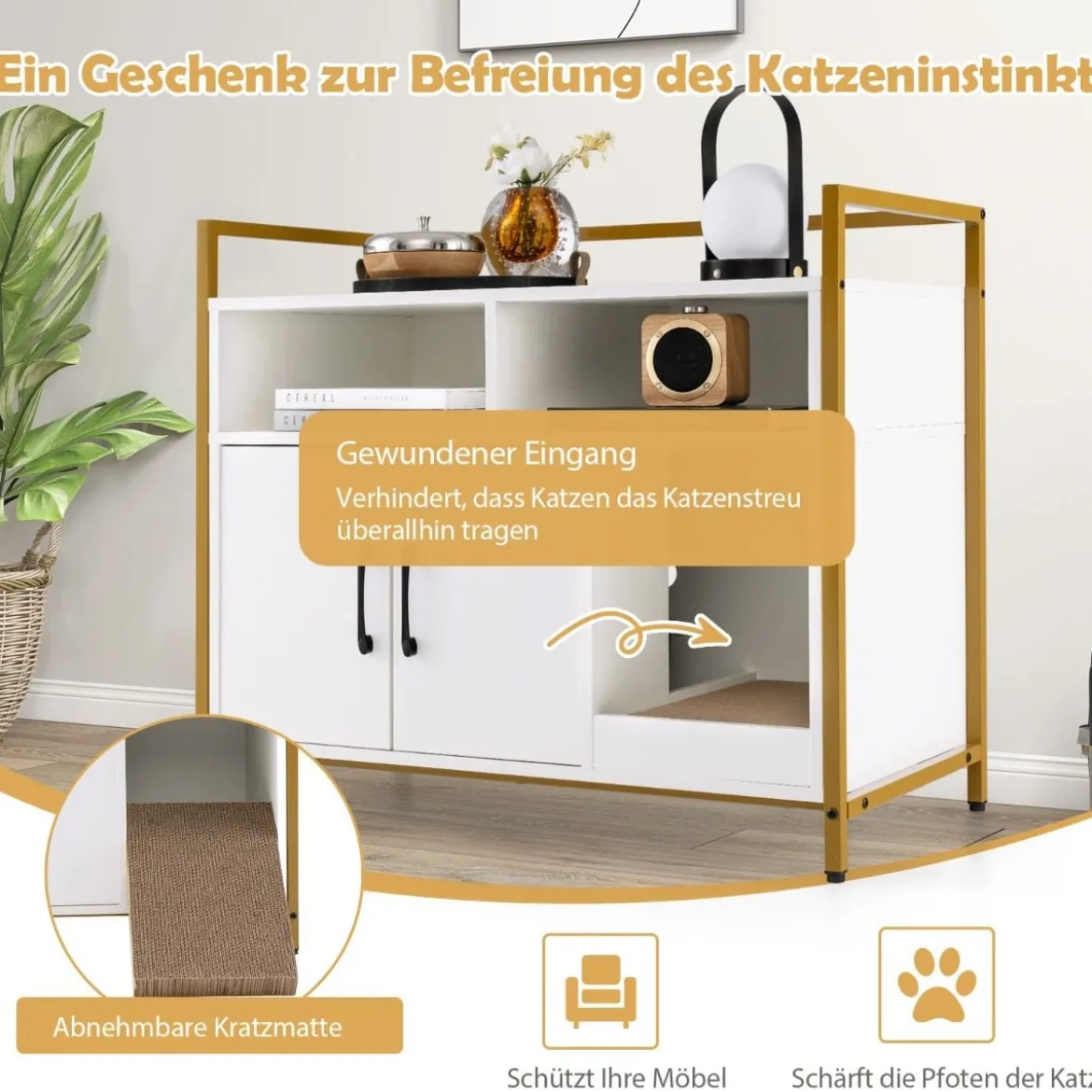 Haustierkiste Katzenschrank mit Doppeltüren & Kratzunterlage 89 x 45 x 74,5 cm