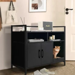 Haustierkiste Katzenschrank mit Doppeltüren & Kratzunterlage 89 x 45 x 74,5 cm