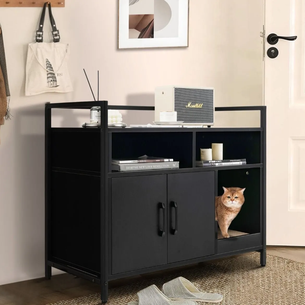 Haustierkiste Katzenschrank mit Doppeltüren & Kratzunterlage 89 x 45 x 74,5 cm