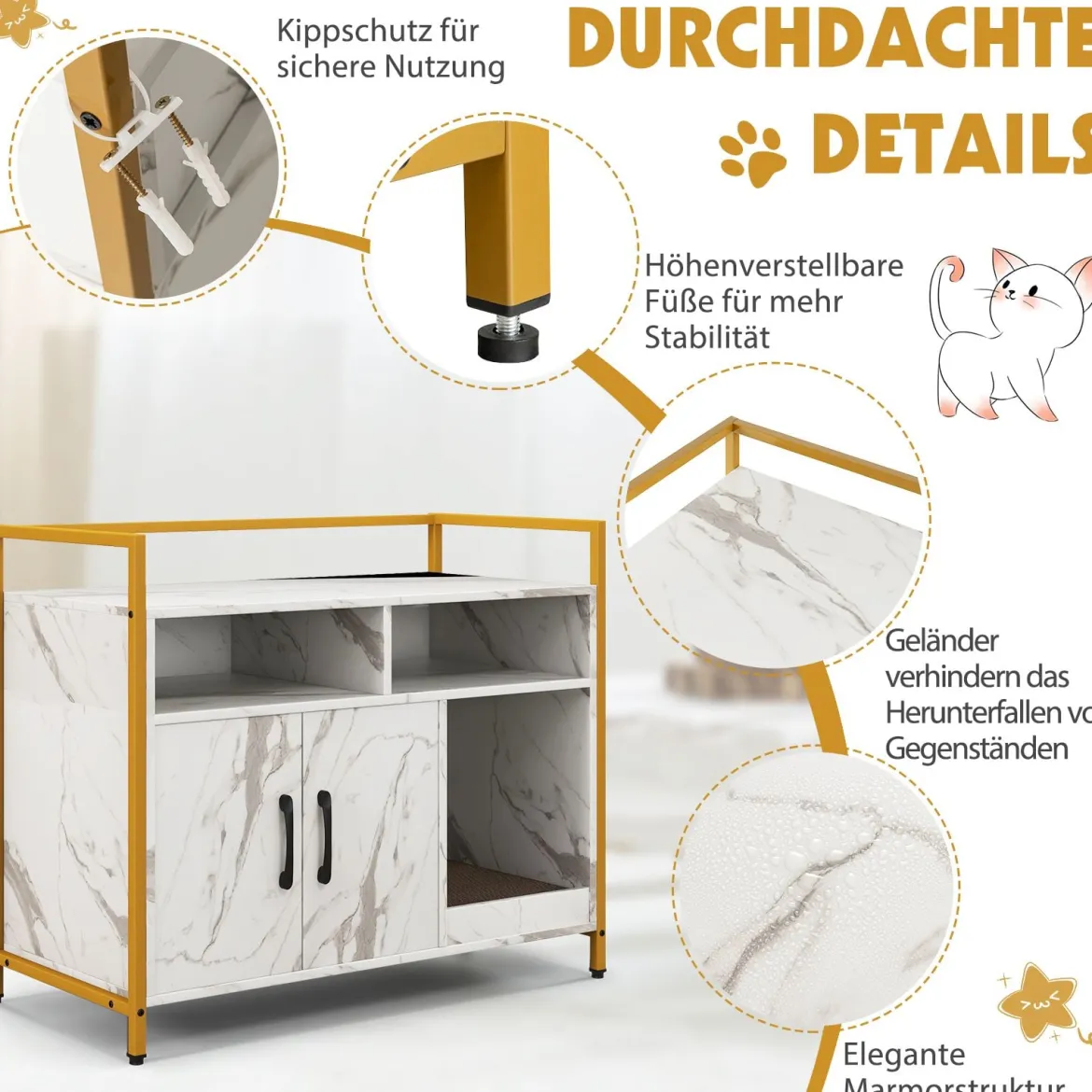 Haustierkiste Katzenschrank mit Doppeltüren & Kratzunterlage 89 x 45 x 74,5 cm