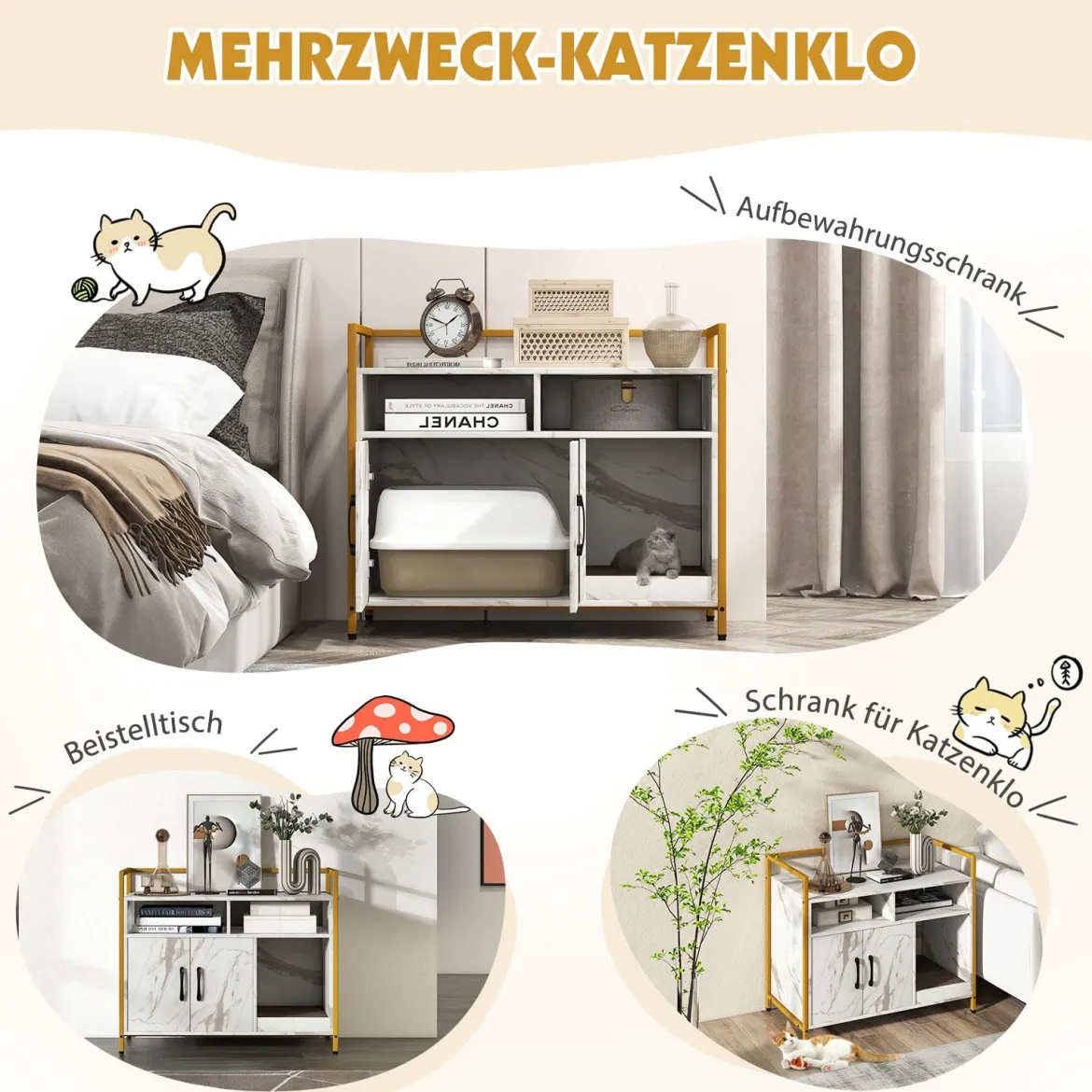 Haustierkiste Katzenschrank mit Doppeltüren & Kratzunterlage 89 x 45 x 74,5 cm