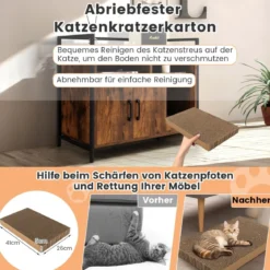 Haustierkiste Katzenschrank mit Doppeltüren & Kratzunterlage 89 x 45 x 74,5 cm