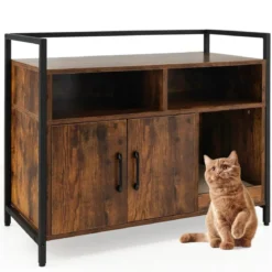 Haustierkiste Katzenschrank mit Doppeltüren & Kratzunterlage 89 x 45 x 74,5 cm