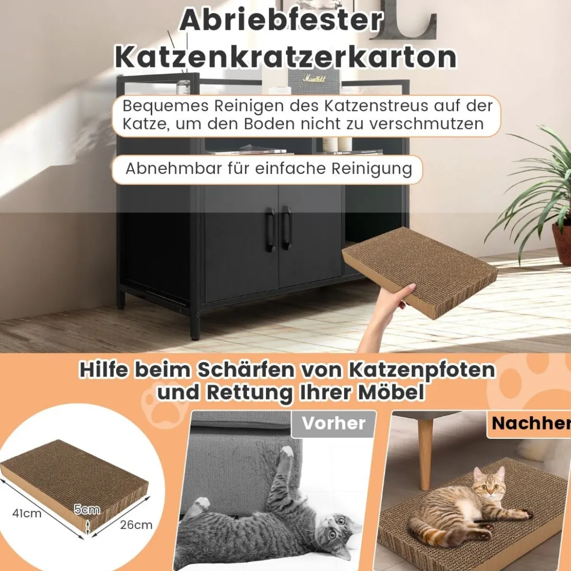 Haustierkiste Katzenschrank mit Doppeltüren & Kratzunterlage 89 x 45 x 74,5 cm