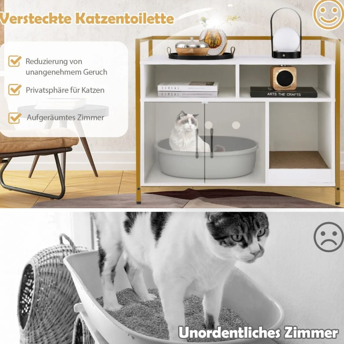 Haustierkiste Katzenschrank mit Doppeltüren & Kratzunterlage 89 x 45 x 74,5 cm