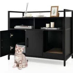 Haustierkiste Katzenschrank mit Doppeltüren & Kratzunterlage 89 x 45 x 74,5 cm