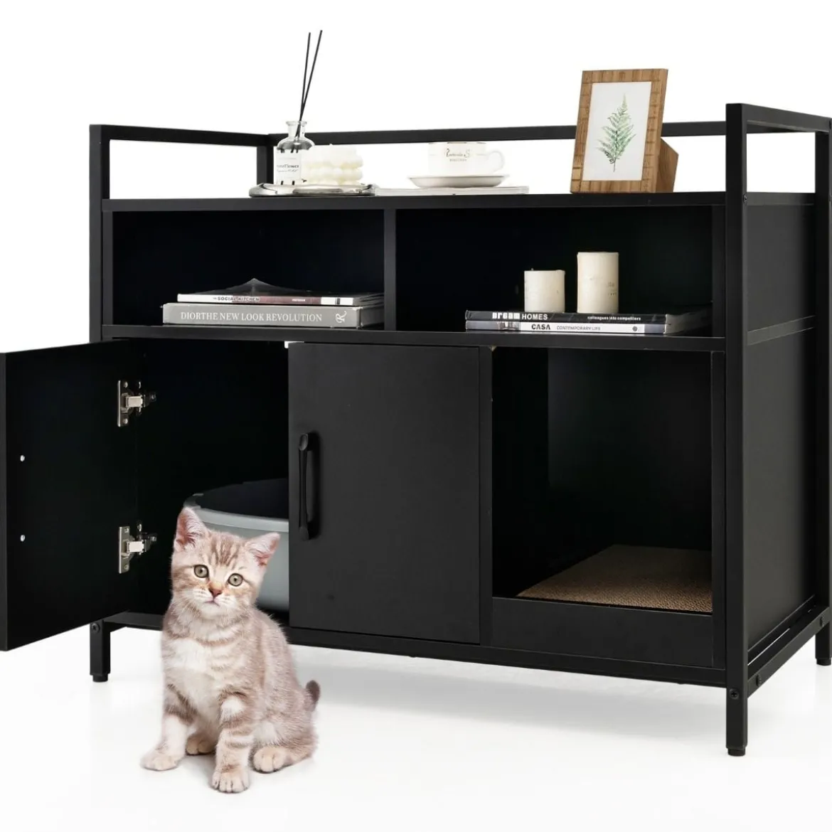 Haustierkiste Katzenschrank mit Doppeltüren & Kratzunterlage 89 x 45 x 74,5 cm