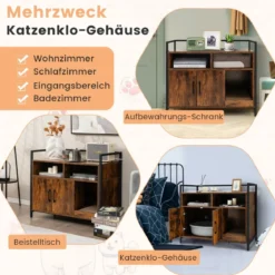 Haustierkiste Katzenschrank mit Doppeltüren & Kratzunterlage 89 x 45 x 74,5 cm