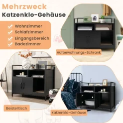 Haustierkiste Katzenschrank mit Doppeltüren & Kratzunterlage 89 x 45 x 74,5 cm