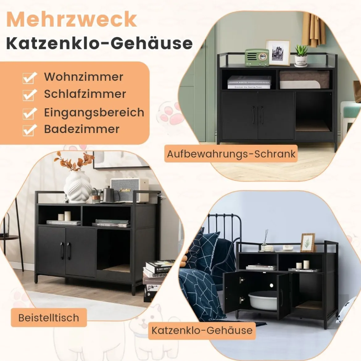 Haustierkiste Katzenschrank mit Doppeltüren & Kratzunterlage 89 x 45 x 74,5 cm
